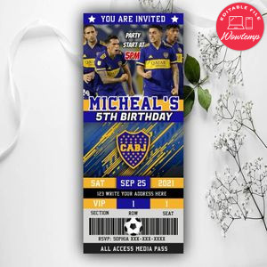 Printable Boca Juniors Birthday Ticket Invites Instant Download