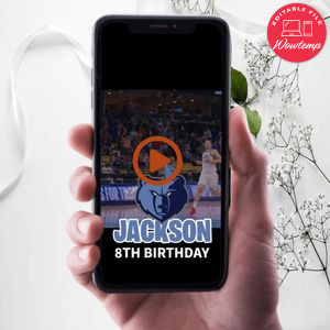 Memphis Grizzlies Birthday Video Invitation Digital Template Customizable Instant Download