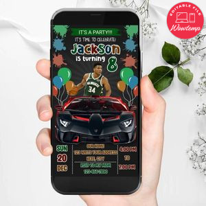 Mobile Giannis Antetokounmpo Milwaukee Bucks Drive By Birthday Parade Electronic Invite Invitation Template Instant Download