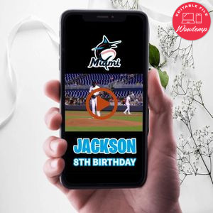 Miami Marlins Birthday Video Invitation Digital Template Customizable Instant Download