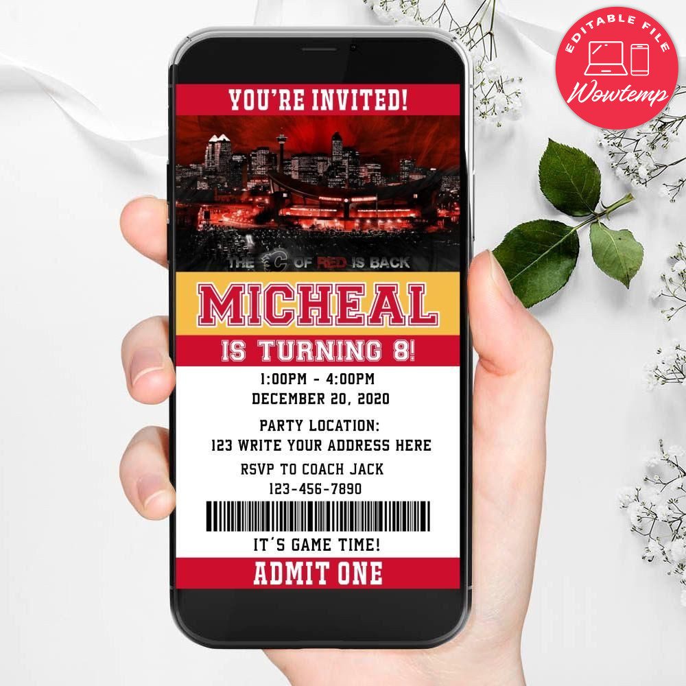 Electronic Calgary Flames Birthday Flyer Instant Download