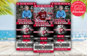 Editable Wisconsin Badgers Football Birthday Ticket Invitations Instant Download