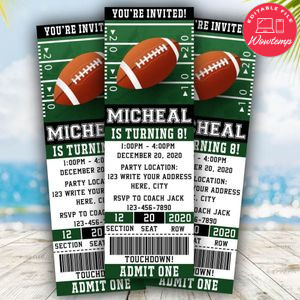 Editable Football Birthday Ticket Invitations Instant Download