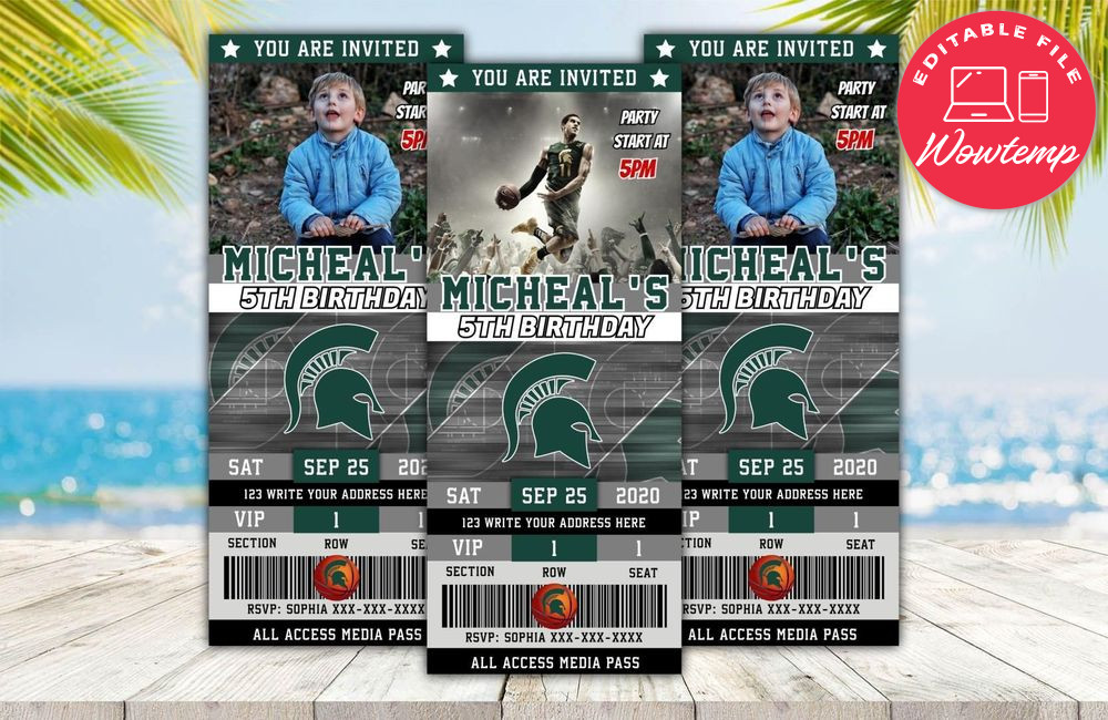 Michigan State Spartans Ticket Birthday Editable Templates Instant Download