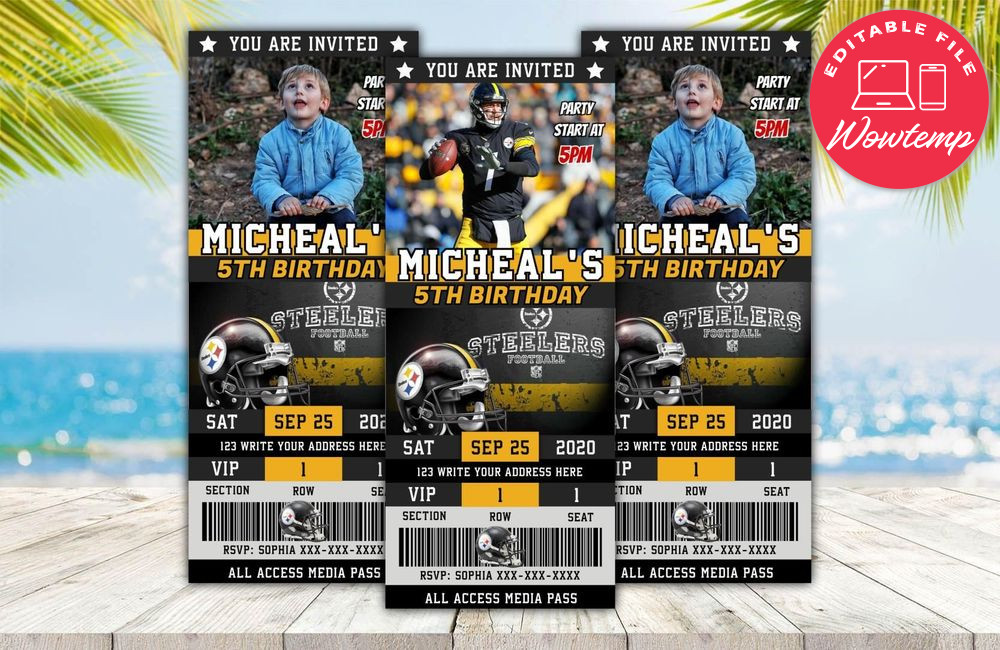 Editable Pittsburgh Steelers Birthday Ticket Invitations Instant Download