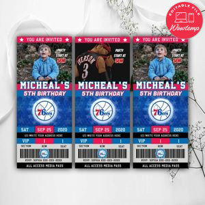 Allen Iverson Philadelphia 76ers Birthday Ticket Invitations Instant Download