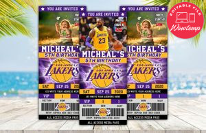 Editable Los Angeles Lakers Party Ticket Invitations DIY