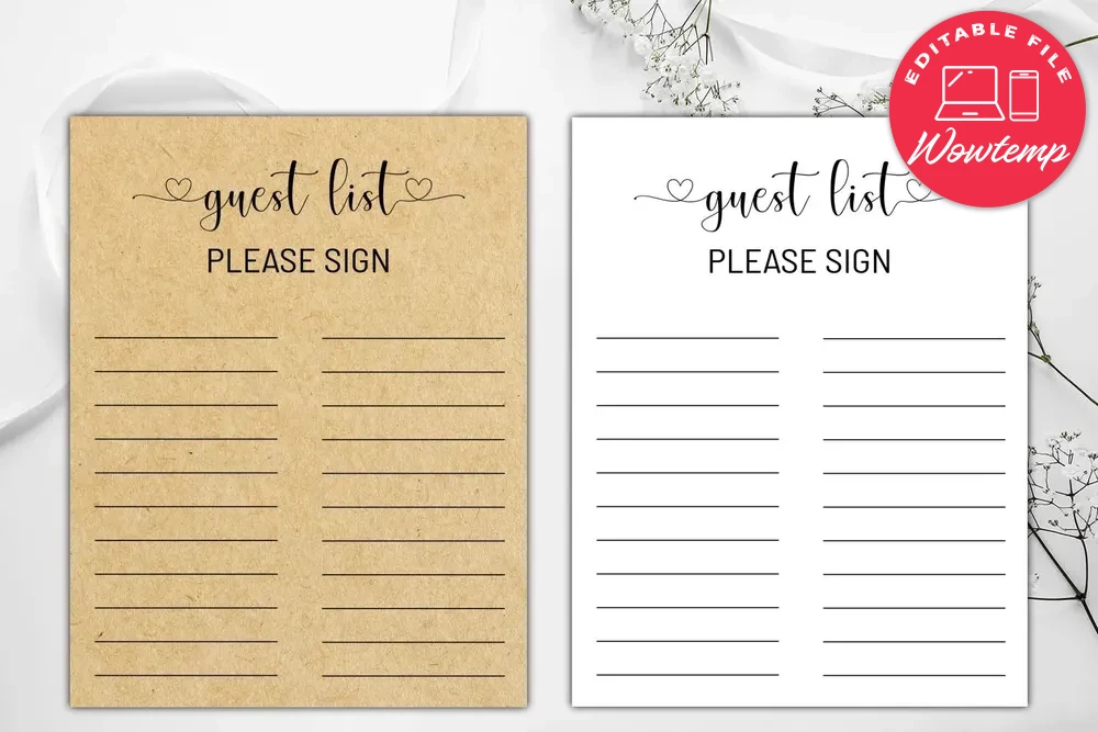 Printable Guest List Please Sign Bridal Shower Game DIY | Wowtemp