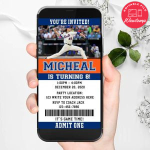 Electronic New York Mets Electronic Invite Birthday Invitations Instant Download