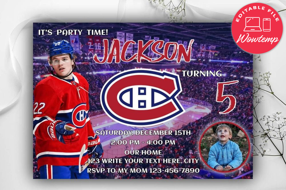 Montreal Canadiens Birthday Flyer Template to Print at Home Instant Download