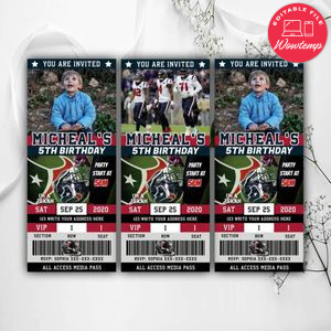 Printable Houston Texans Birthday Ticket Invitations Instant Download