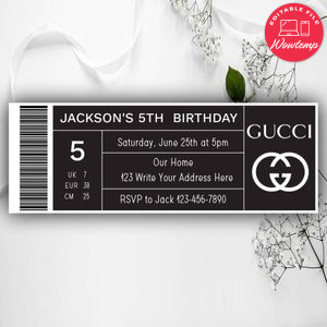 Printable Gucci Shoe Box Label Birthday Ticket Invitations Instant Download