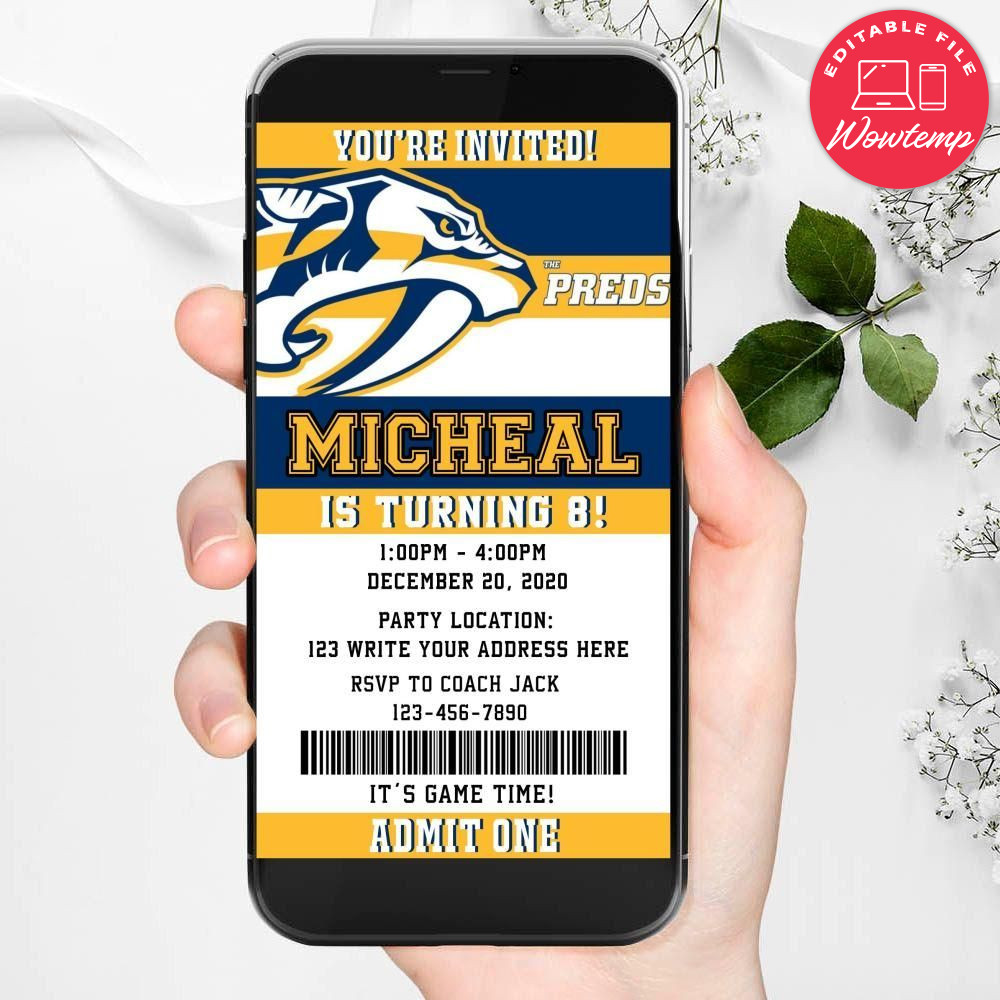 Electronic Nashville Predators Birthday Flyer Instant Download