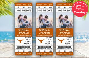 Editable Texas Longhorns Save The Date Wedding Engagement Announcement Ticket Invitation Instant Download