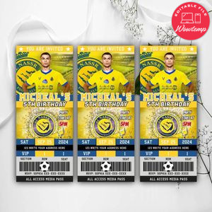 Cristiano Ronaldo Al-Nassr Ticket Birthday Editable Template Instant Download