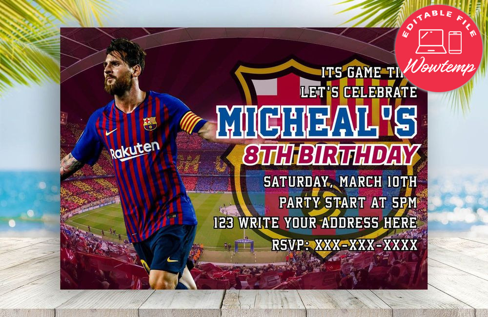 Printed - Editable Lionel Messi Barcelona FC Party Invitations Digital Files (envelopes included)