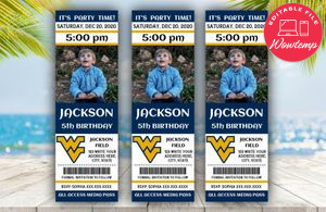 Printable West Virginia Mountaineers Birthday Ticket With Photo Invitation Instant Download
