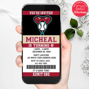 Electronic Arizona Diamondbacks Birthday Invitation Instant Download