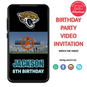 Jacksonville Jaguars Birthday Video Invitation Digital Template Customizable Instant Download