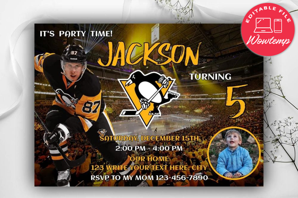 Pittsburgh Penguins Birthday Flyer Template to Print at Home Instant Download