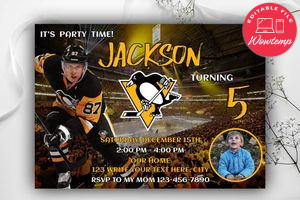 Pittsburgh Penguins Birthday Flyer Template to Print at Home Instant Download