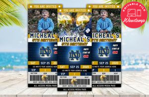 Notre Dame Fighting Irish Ticket Birthday Editable Template Instant Download