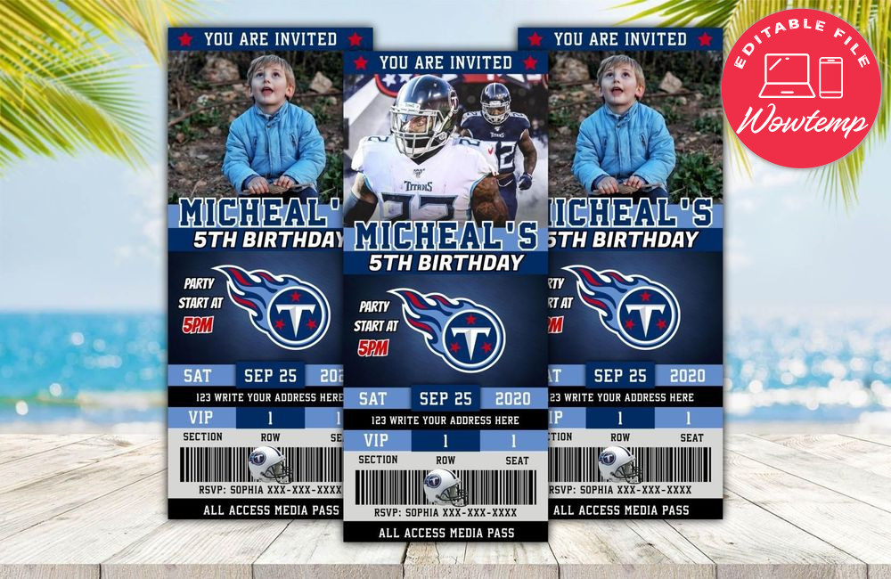 Editable Tennessee Titans Birthday Ticket Invitations Instant Download