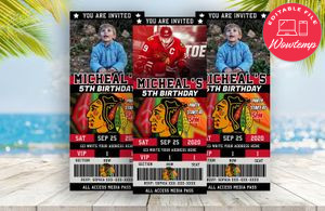 Editable Chicago Blackhawks Birthday Ticket Party Invitations Instant Download