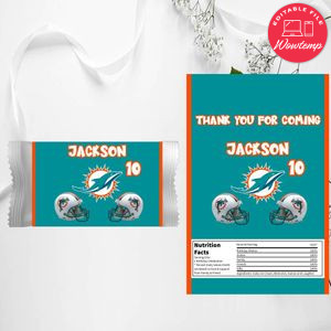 Miami Dolphins Candy Bar Wrapper Digital File Printable Instant Download