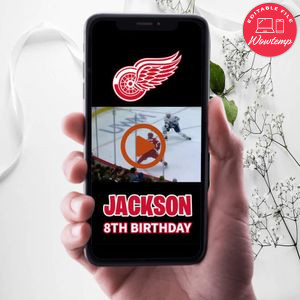 Detroit Red Wings Birthday Video Invitation Digital Template Customizable Instant Download