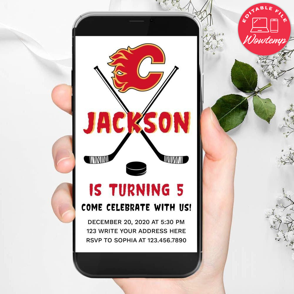 Electronic Calgary Flames Electronic Invite Birthday Flyer Template Instant Download
