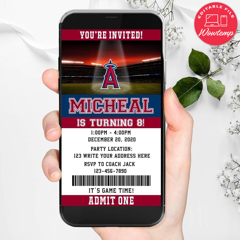 Electronic Los Angeles Angels Ticket Electronic Invite Birthday Invitations Instant Download