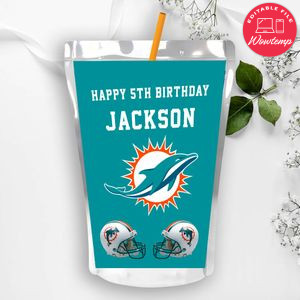 Miami Dolphins Birthday Capri Sun Juice Label Instant Download