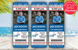 Printable Los Angeles Dodgers Birthday Ticket With Photo Invitation Instant Download