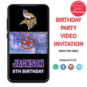 Minnesota Vikings Birthday MP4 Video Invitation Digital Template Customizable Instant Download