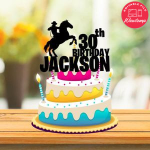 Printable Cowboy Birthday Cake Topper Template Instant Download