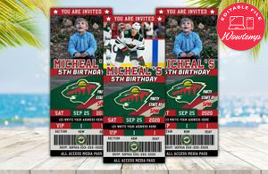 Editable Minnesota Wild Birthday Ticket Invitations Instant Download