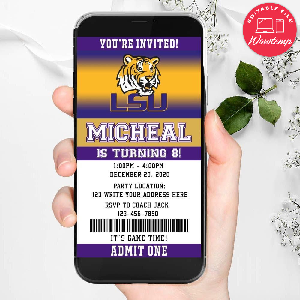 Electronic LSU Tigers Ticket Electronic Invite Birthday Flyer DIY