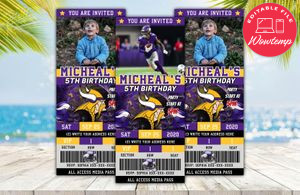 Minnesota Vikings Ticket Birthday Editable Templates DIY