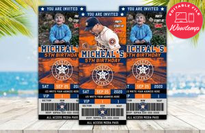Editable Houston Astros Birthday Ticket Party Invite Instant Download
