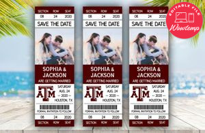 Editable Texas A&M Aggies Save The Date Wedding Engagement Announcement Ticket Invitation Instant Download