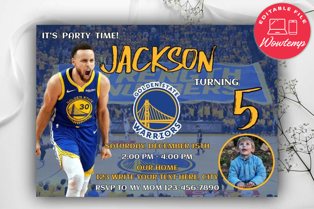 Golden State Warriors Birthday Flyer Template to Print at Home Instant Download