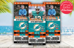 Printable Miami Dolphins Birthday Ticket Invites Instant Download