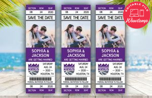 Editable Sacramento Kings Save The Date Wedding Engagement Announcement Ticket Invitation Instant Download