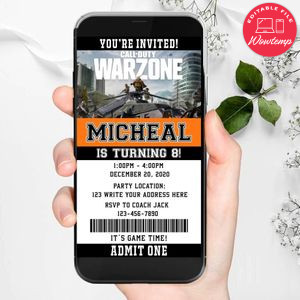 Electronic Call Of Duty Warzone Ticket Electronic Invite Birthday Invitation Instant Download