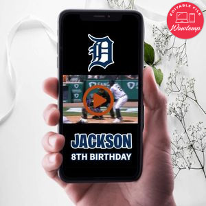 Detroit Tigers Birthday Video Invitation Digital Template Customizable Instant Download