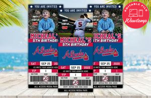 Editable Atlanta Braves Birthday Ticket Party Invites Instant Download