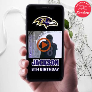 Baltimore Ravens Birthday Video Invitation Digital Template Customizable Instant Download