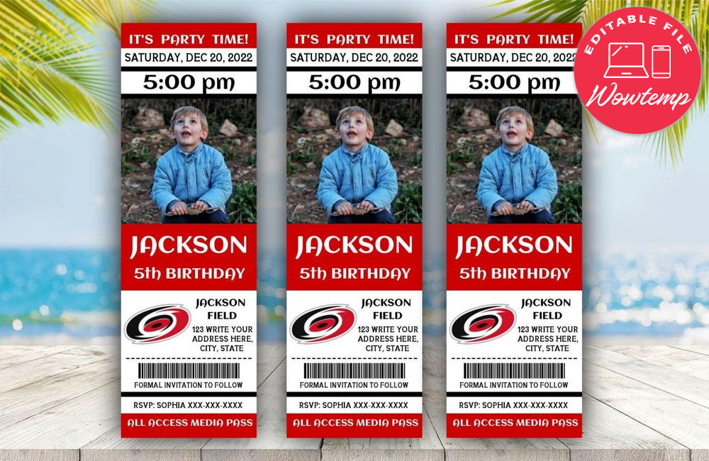 Carolina Hurricanes Birthday Ticket With Photo Invitation Instant Download
