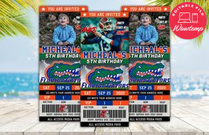 Editable Florida Gators Football Birthday Ticket Invite Instant Download